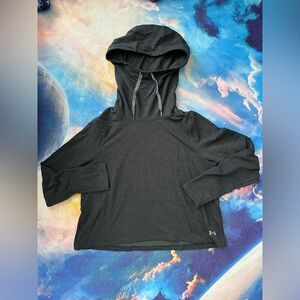 Under Armour Women's Plush Terry Cropped Hoodie Loose Fit Cowl Black Size Lg